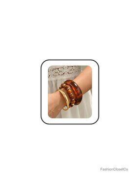 Chunky Gold Bangle Bracelets for Women Resin Layered Set Boho Beach Jewelry